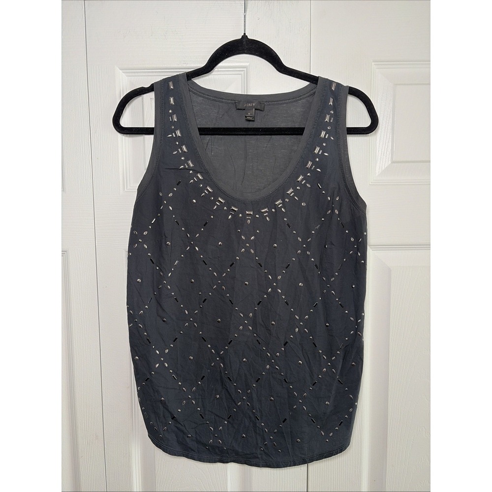 J.Crew Studded Embellished Tank Top Womens Size M Gray Sleeveless Cotton Edgy